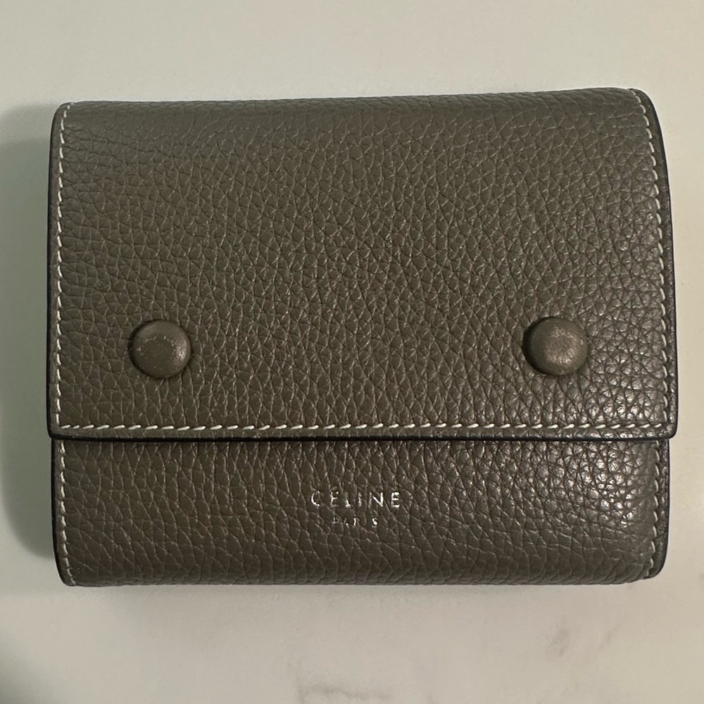 Celine Textured Leather Wallet in Dark Gray and Yellow